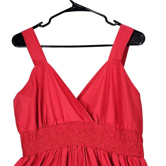 eShakti Maxi Flower Dress 1X 18W Red White Pocket Cotton Surplice Neck Smocked - Picture 7 of 11